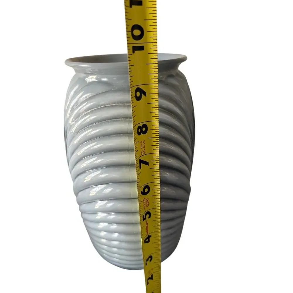 Vintage Gray Art Deco Revival Ribbed Wrapped Art Glass Vase 9.5” Anchor Hocking